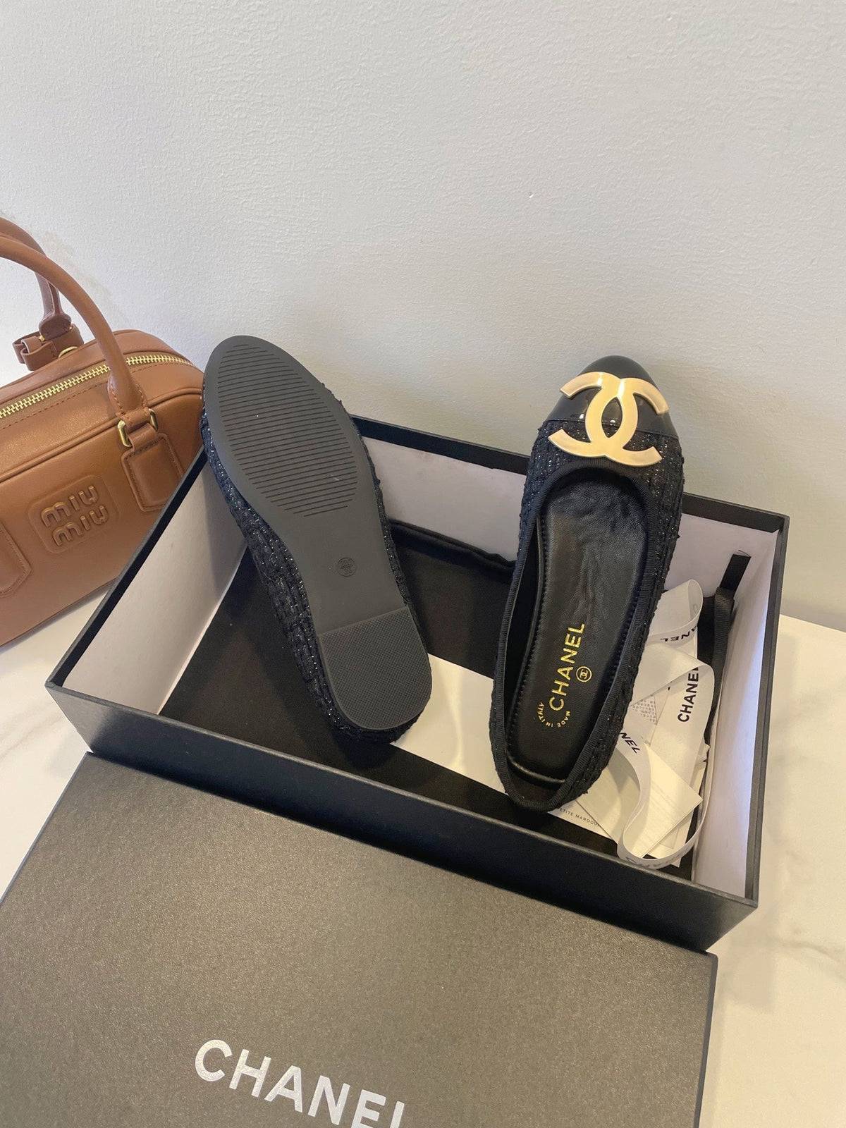 CC 26P Ballet Flats Black Tweed & Patent Leather 890836