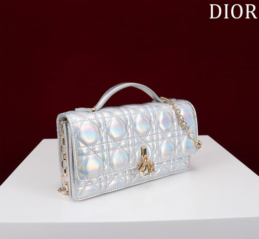 my cd mini 21 silver metalic lambskin