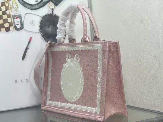 Dioramour Medium Dior Book Tote 36cm with Strap Pink Canvas