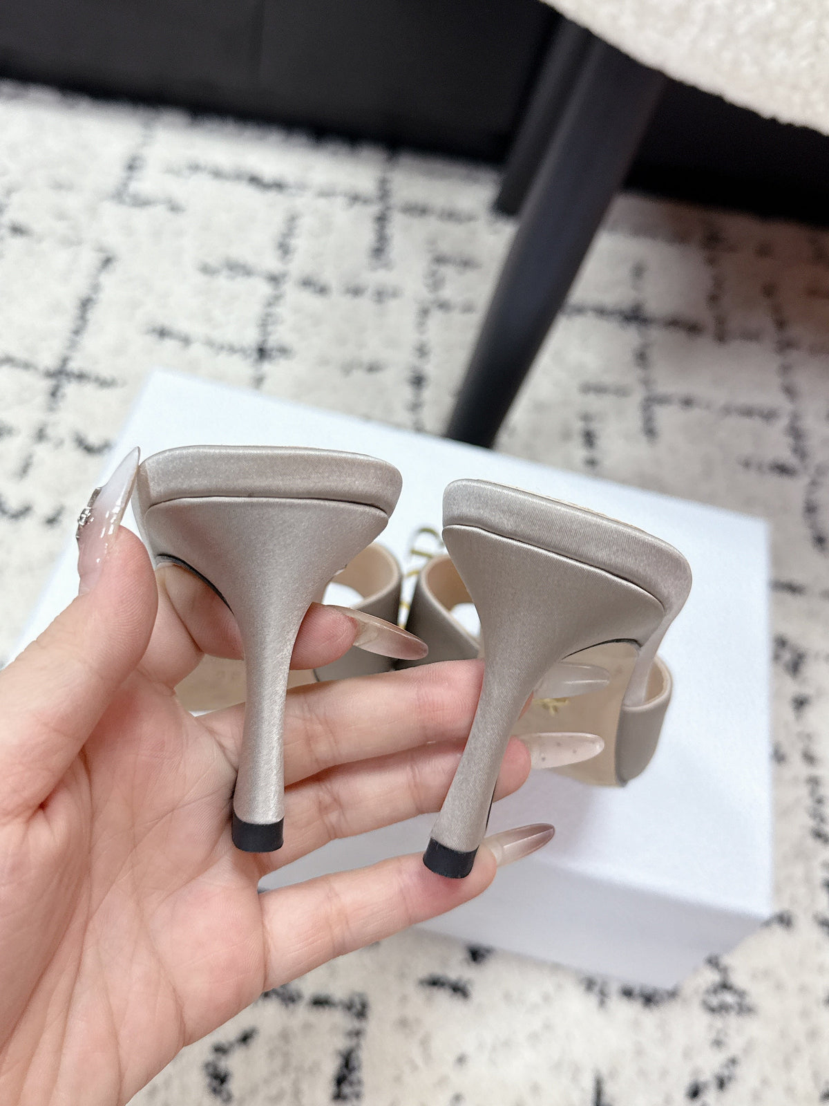 CD Square-Toed Sandal Grey Satin 617521