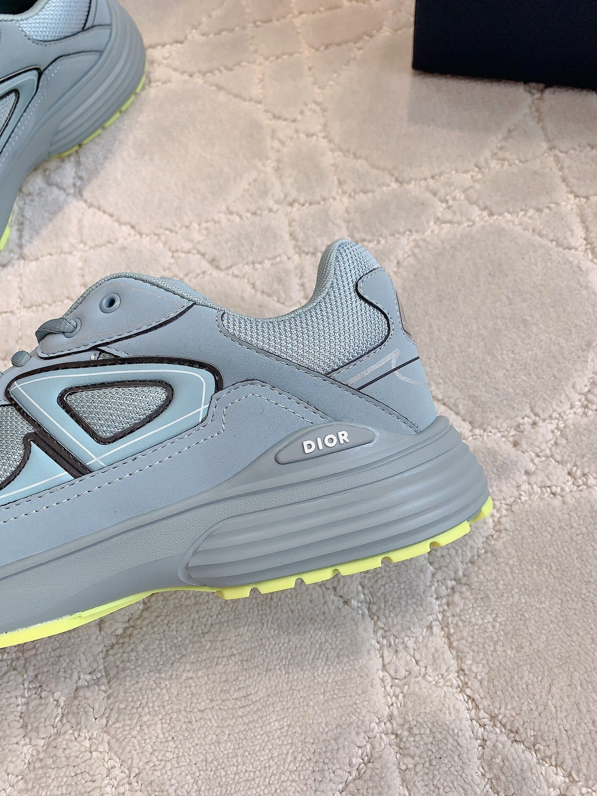 CD B30 Sneaker Grey Blue Mix Yellow Polyester Mesh Fabric And Calfskin