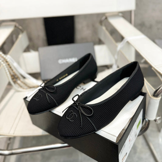 CC Bow Ballet Flats Black Corduroy Fabric 818099