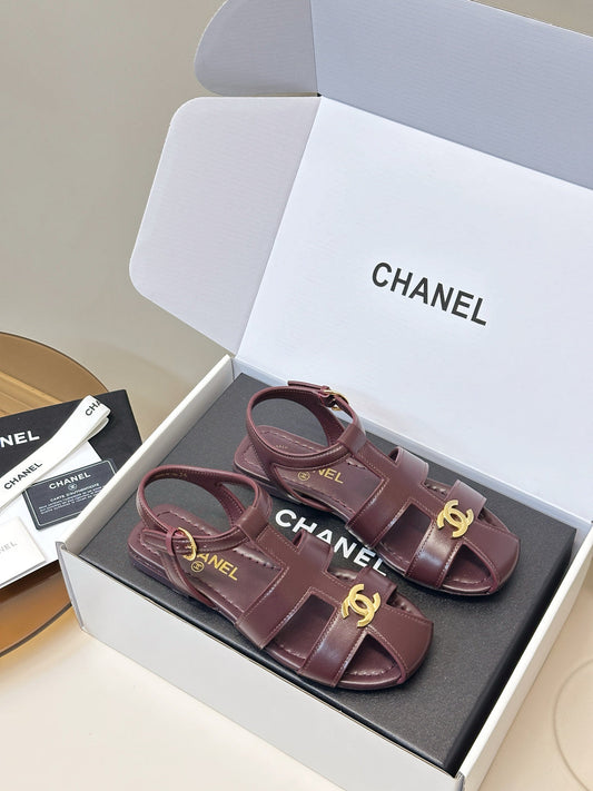 CC 26 T-strap Openwork Roman Sandals Burgundy in Cowhide 815986