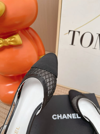 CC Slingback Flats Black Mesh Fabric 854587