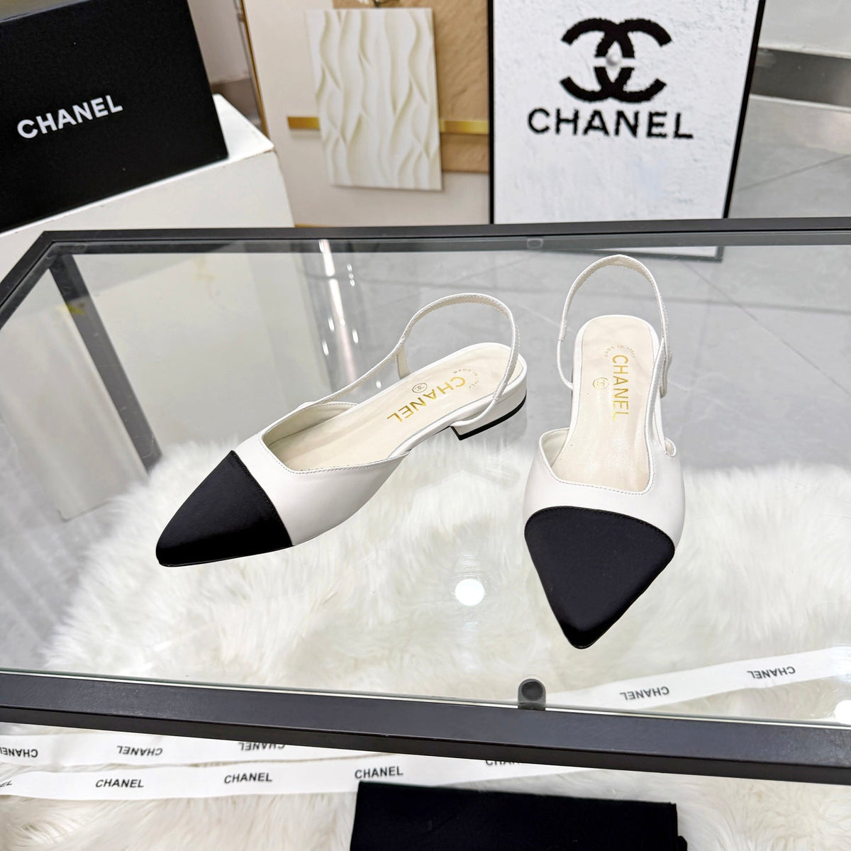 CC Slingback Flats White Cowhide Leather 873862