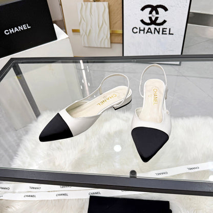 CC Slingback Flats White Cowhide Leather 873862