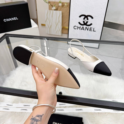 CC Slingback Flats White Cowhide Leather 873862