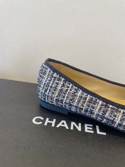 CC 26P Ballet Flats Black White Tweed & Patent Leather 890839