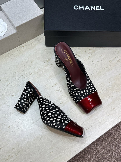 CC Cap Toe Mules 90mm Leopard Black Burgundy Pony Hair & Patent Leather 896858