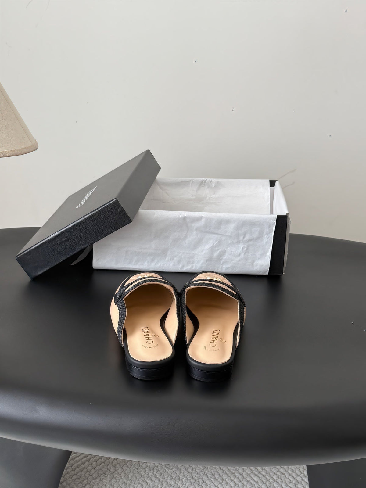 CC Quilted Logo Strap Mules Beige Leather 914192