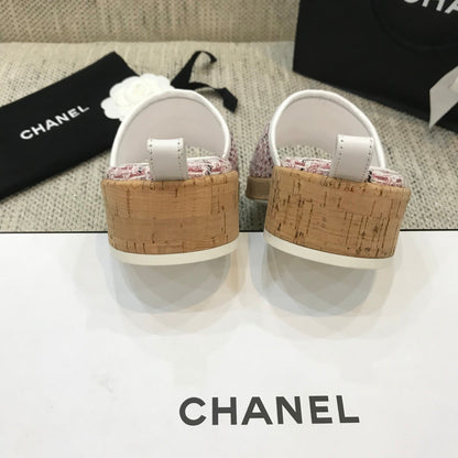 CC 26s Wooden Slippers White Pink Tweed Lambskin 916905