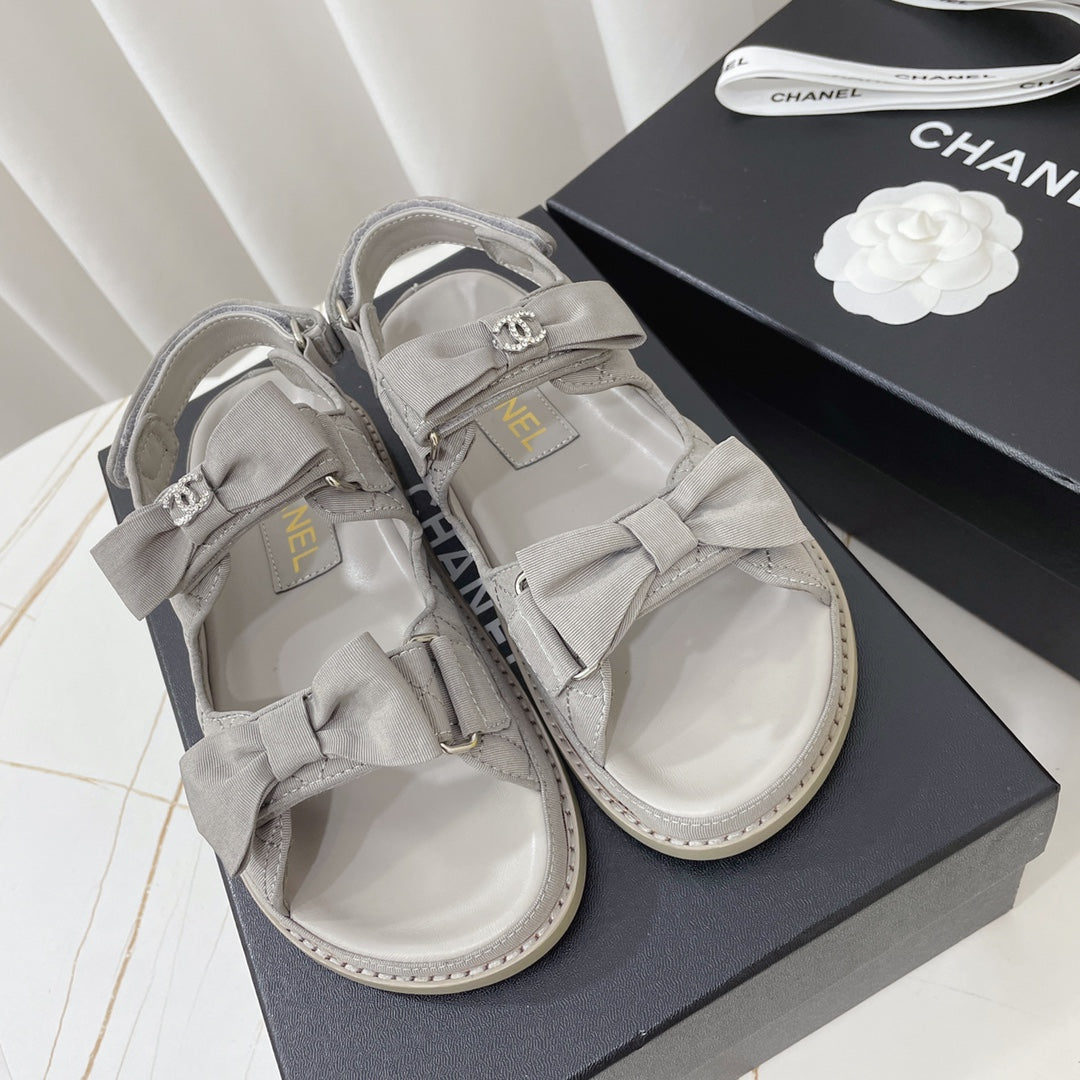 CC 26s Sandals In Grey Fabric Bow Embellishment