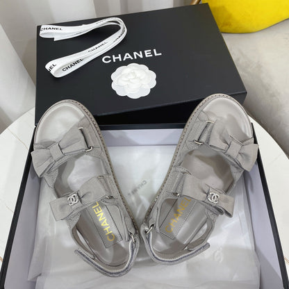 CC 26s Sandals In Grey Fabric Bow Embellishment