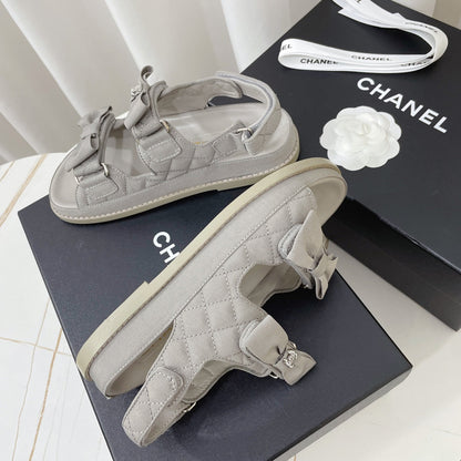 CC 26s Sandals In Grey Fabric Bow Embellishment