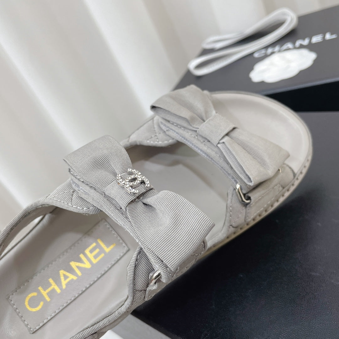 CC 26s Sandals In Grey Fabric Bow Embellishment