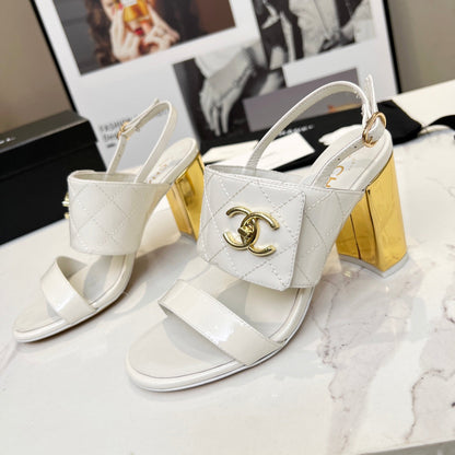 CC 26s Two-Strap Sandals 9cm White Patent Leather 867754