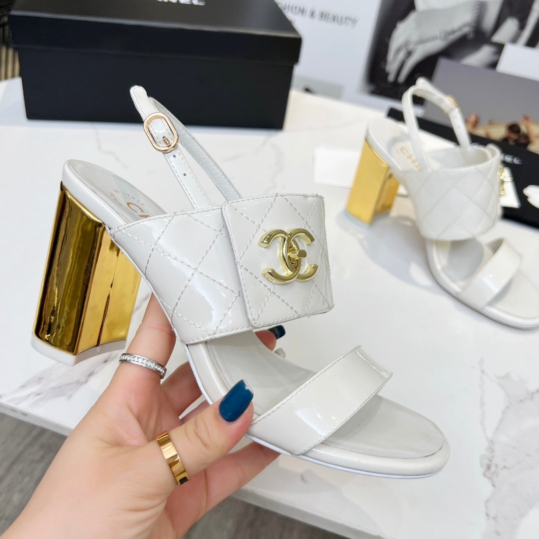 CC 26s Two-Strap Sandals 9cm White Patent Leather 867754