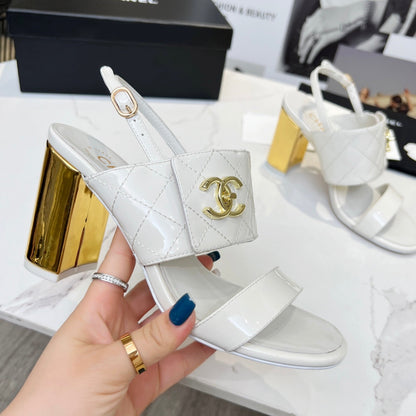 CC 26s Two-Strap Sandals 9cm White Patent Leather 867754