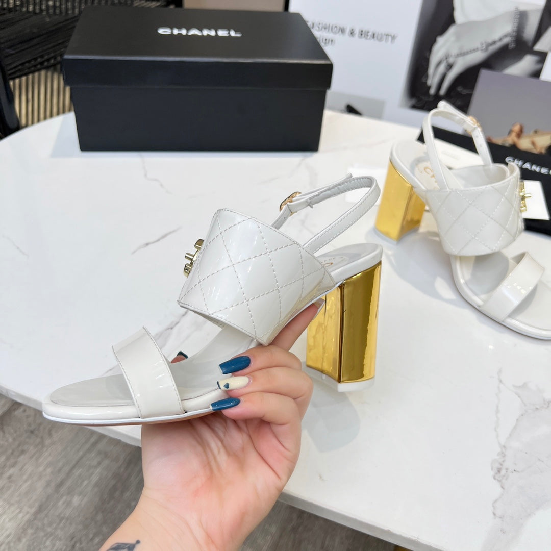CC 26s Two-Strap Sandals 9cm White Patent Leather 867754