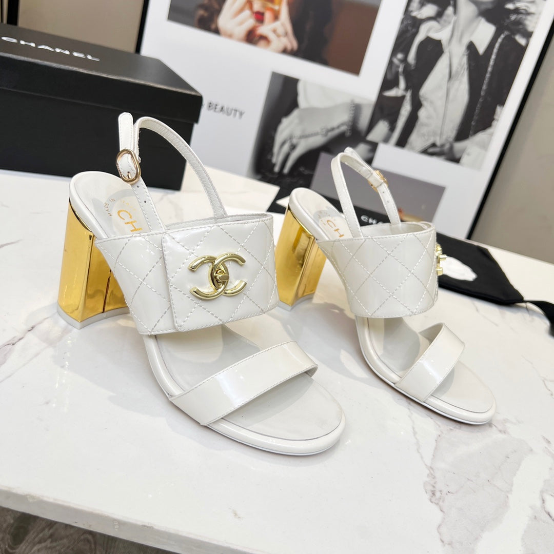 CC 26s Two-Strap Sandals 9cm White Patent Leather 867754