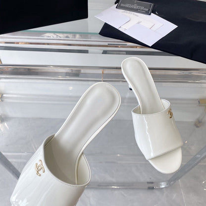 high heel 70 mule sandals white patent calfskin