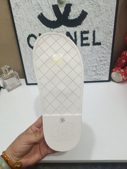 CC 26s Quilted Slide Sandals In White Calfskin
