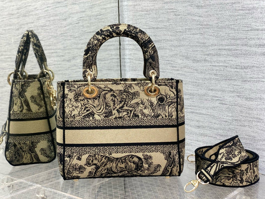 CD 24 Women Mini Lady D-lite Bag Brown Toile de Jouy Embroidery