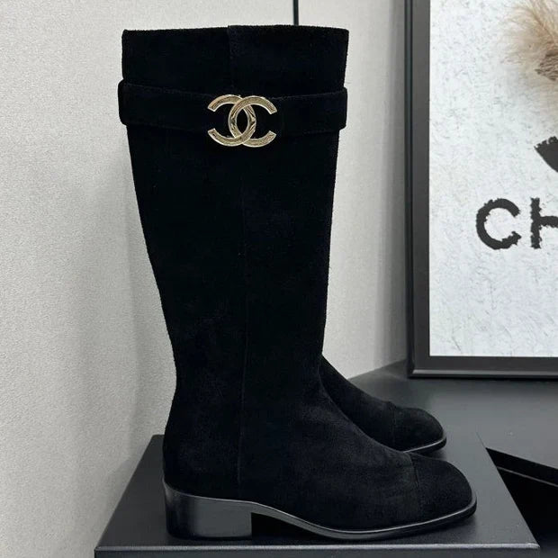 Chanel 2026 Metiers D'art Knee-High Boots 45mm Suede Cowhide 986193