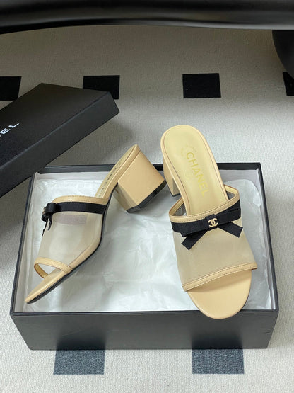 CC 2026 Sandal Bow Mesh Calfskin