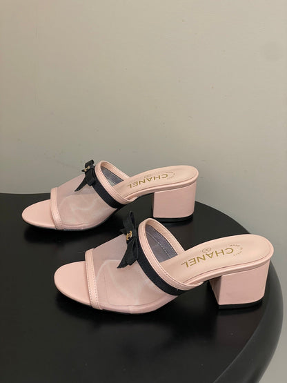 CC 2026 Sandal Bow Mesh Calfskin