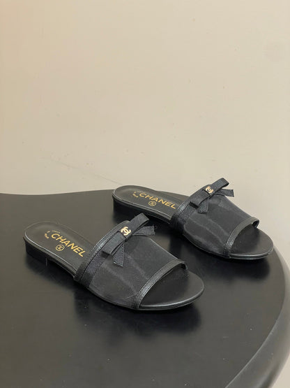 CC 2026 Sandal Bow Mesh Calfskin