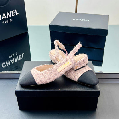 CC Slingback 2.5cm Light Pink Black Fabric Tweed