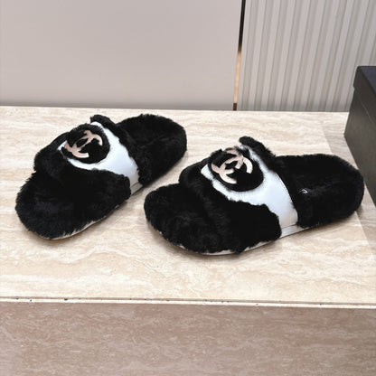 CC 26s Shearling Slides 2cm Black Fur 121627
