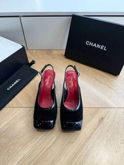 CC 26s Slingback Black Suede Patent Leather 933122