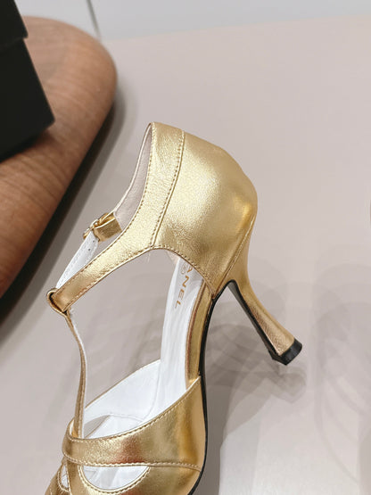 CC 26s Pointed-toe Slingback 9.5cm Black Gold Sheepskin 876258
