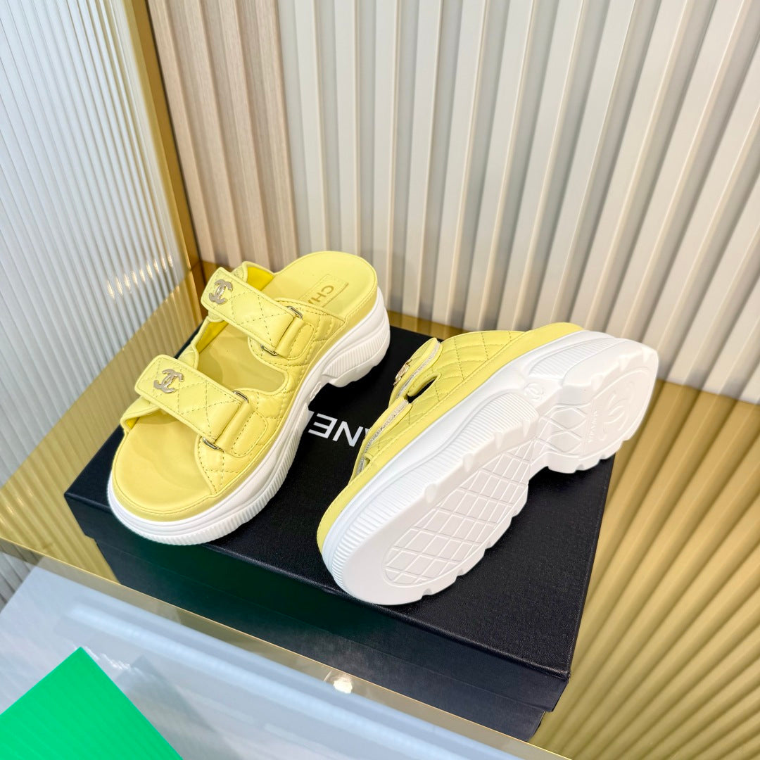 Chanel 26S Platform Sandals In Yellow Lambskin