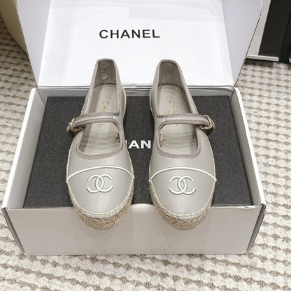 Chanel 26S Mary Jane Flats In Grey Lambskin Espadrille Sole