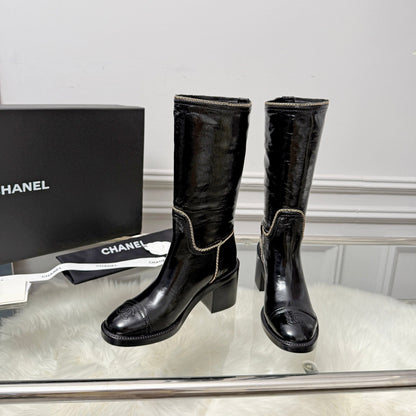 CC 26s Mid-Calf Boots Black Glossy Leather 101932
