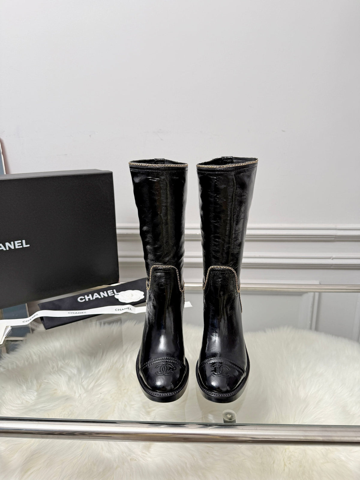 CC 26s Mid-Calf Boots Black Glossy Leather 101932