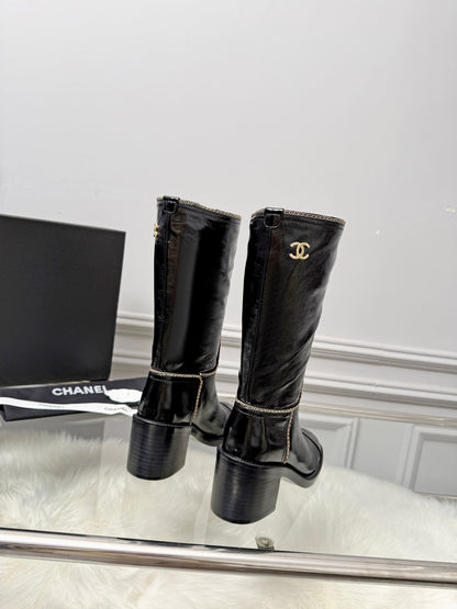 CC 26s Mid-Calf Boots Black Glossy Leather 101932