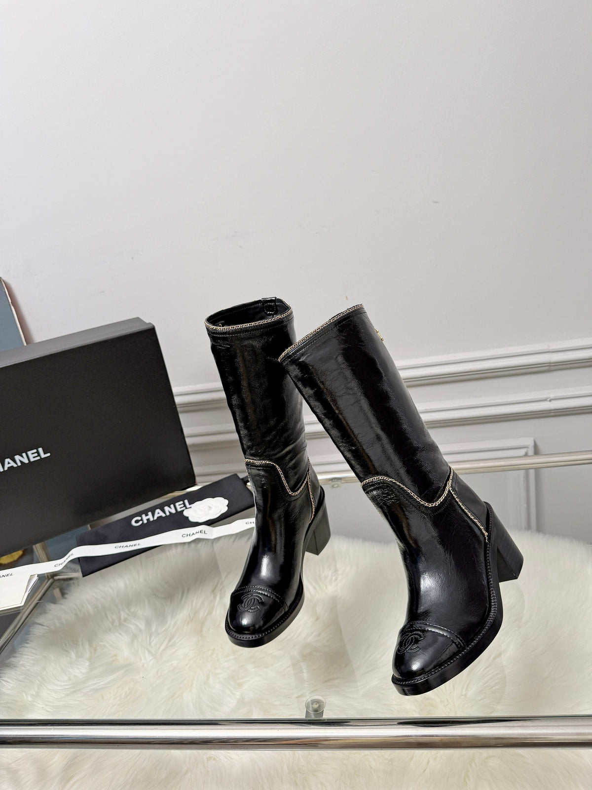CC 26s Mid-Calf Boots Black Glossy Leather 101932