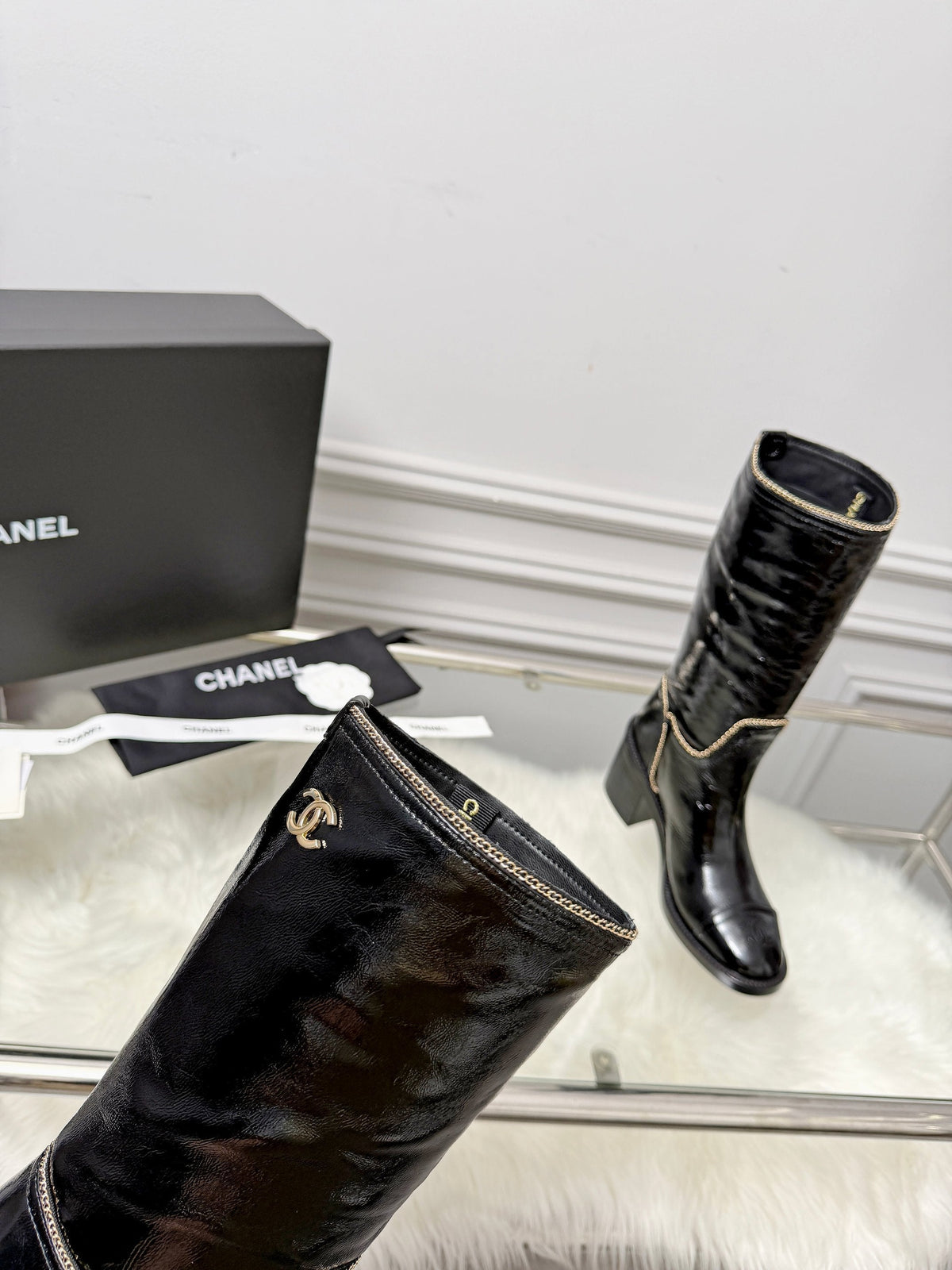 CC 26s Mid-Calf Boots Black Glossy Leather 101932