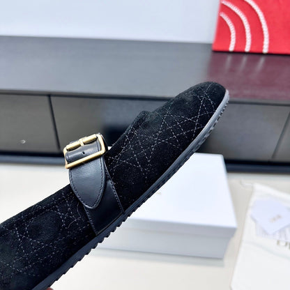 CD 26s Frost Ballet Flat In Black Cannage Suede And Calfskin