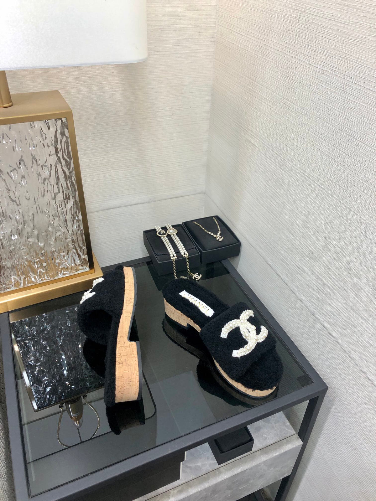 CC Pearl Plush Slides Black Wool 970128