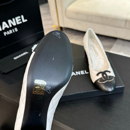 ballet flat with high heel 7cm white black quilted lambskin