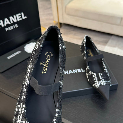 mary jane 35 pointed toe black white tweed sequin
