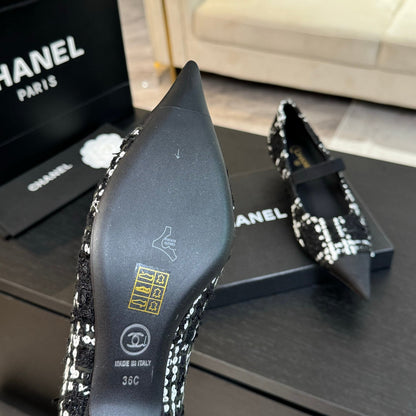 mary jane 35 pointed toe black white tweed sequin