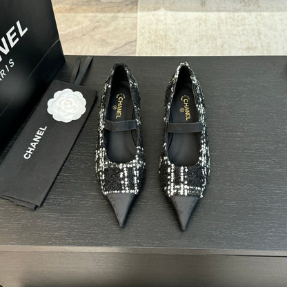 mary jane 35 pointed toe black white tweed sequin