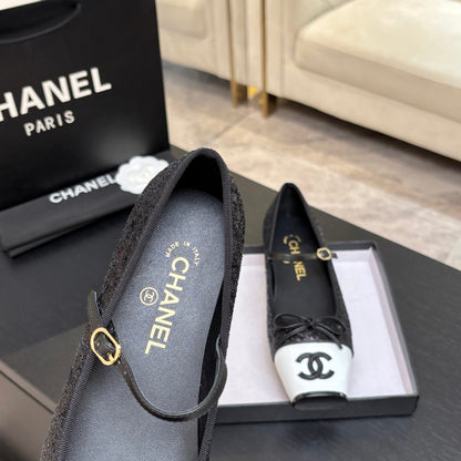 CC 26s Square Head Ballet Flat Black Sequin Leather 847241