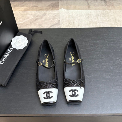 CC 26s Square Head Ballet Flat Black Sequin Leather 847241